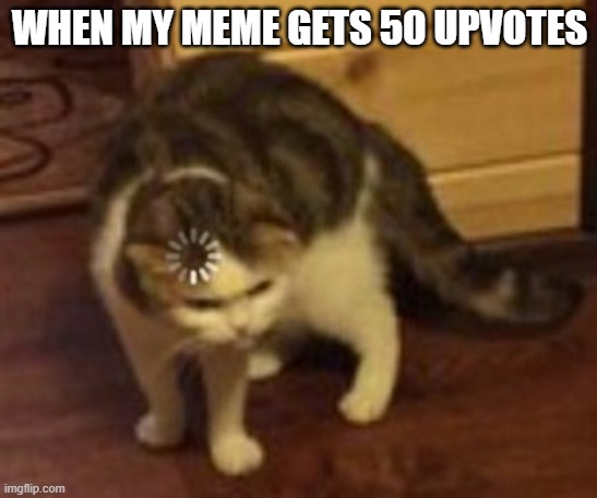 Loading cat | WHEN MY MEME GETS 50 UPVOTES | image tagged in loading cat | made w/ Imgflip meme maker