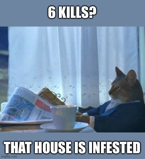 I Should Buy A Boat Cat Meme | 6 KILLS? THAT HOUSE IS INFESTED | image tagged in memes,i should buy a boat cat | made w/ Imgflip meme maker