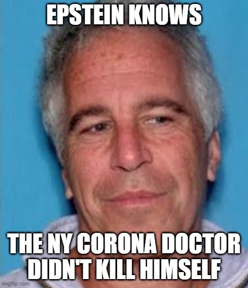 Epstein knows suicide | EPSTEIN KNOWS; THE NY CORONA DOCTOR
DIDN'T KILL HIMSELF | image tagged in epstein mugshot | made w/ Imgflip meme maker