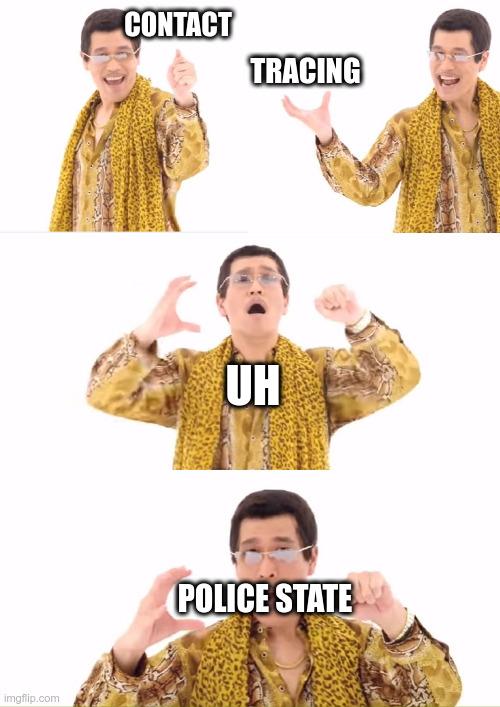 CTPS | CONTACT; TRACING; UH; POLICE STATE | image tagged in memes,ppap,police state,nwo police state,contact tracing | made w/ Imgflip meme maker
