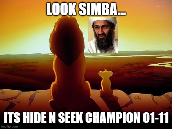 Hide N Seek Champion | LOOK SIMBA... ITS HIDE N SEEK CHAMPION 01-11 | image tagged in memes,lion king | made w/ Imgflip meme maker