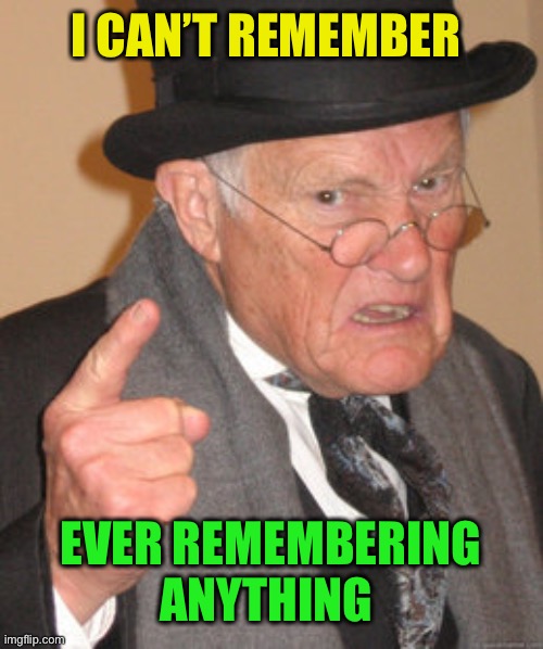 Back In My Day Meme | I CAN’T REMEMBER EVER REMEMBERING ANYTHING | image tagged in memes,back in my day | made w/ Imgflip meme maker