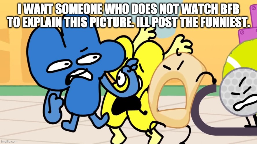 somone who does not watch bfb explain this picture | I WANT SOMEONE WHO DOES NOT WATCH BFB TO EXPLAIN THIS PICTURE. ILL POST THE FUNNIEST. | image tagged in bfb,explain this | made w/ Imgflip meme maker