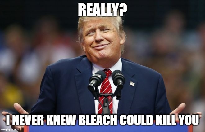Constipated Trump | REALLY? I NEVER KNEW BLEACH COULD KILL YOU | image tagged in constipated trump | made w/ Imgflip meme maker