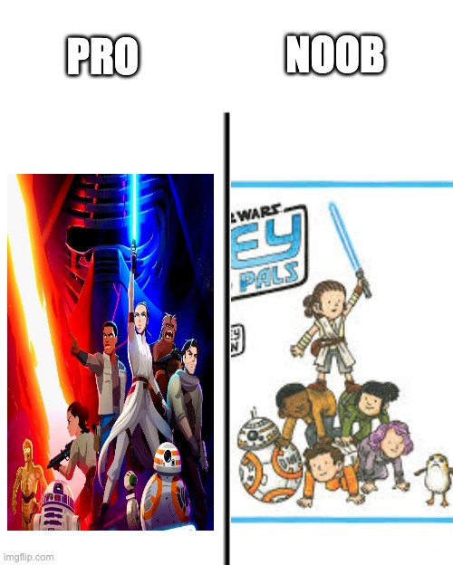 Pro vs. Noob | NOOB; PRO | image tagged in t chart,star wars | made w/ Imgflip meme maker