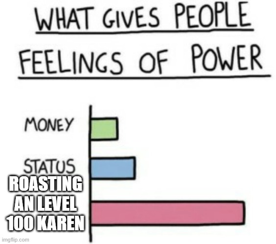 What Gives People Feelings of Power | ROASTING AN LEVEL 100 KAREN | image tagged in what gives people feelings of power | made w/ Imgflip meme maker