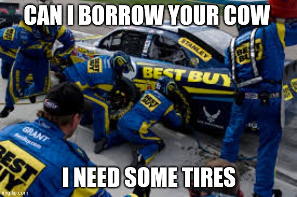 CAN I BORROW YOUR COW I NEED SOME TIRES | made w/ Imgflip meme maker