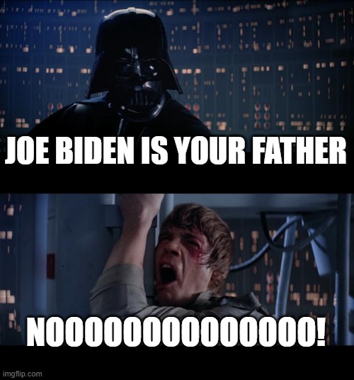 no no no no no no no | JOE BIDEN IS YOUR FATHER; NOOOOOOOOOOOOOO! | image tagged in memes,star wars no | made w/ Imgflip meme maker