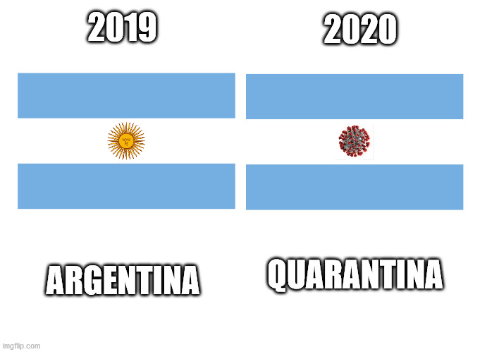 Quarantine for Argentines | 2020; 2019; QUARANTINA; ARGENTINA | image tagged in argentina,quarantine,covid-19,coronavirus | made w/ Imgflip meme maker