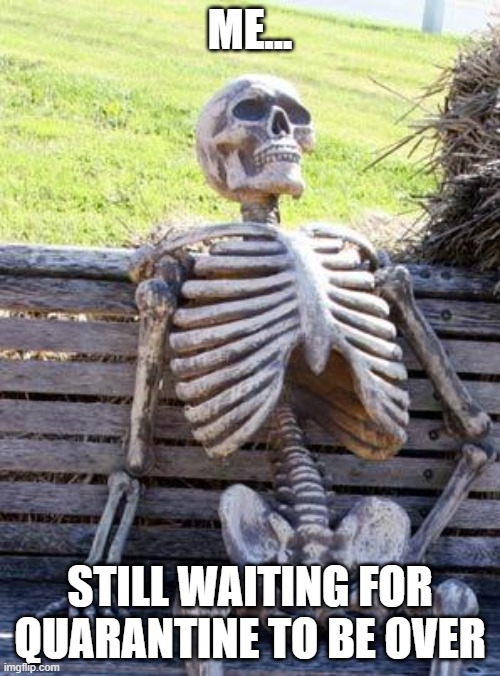 Quarantine NEVER FINISHED! | ME... STILL WAITING FOR QUARANTINE TO BE OVER | image tagged in memes,waiting skeleton | made w/ Imgflip meme maker