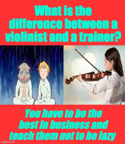 What is difference between a violinist and a trainer? | What is the difference between a violinist and a trainer? You have to be the best in business and teach them not to be lazy | image tagged in memes | made w/ Imgflip meme maker