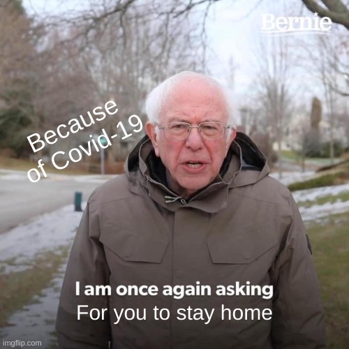 fun | Because of Covid-19; For you to stay home | image tagged in memes,bernie i am once again asking for your support | made w/ Imgflip meme maker