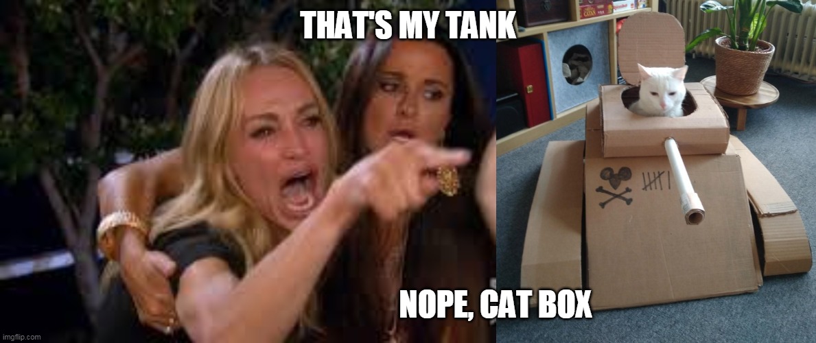 Cat tank | THAT'S MY TANK; NOPE, CAT BOX | image tagged in funny cat memes | made w/ Imgflip meme maker