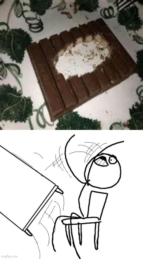 A Kit Kat bar being eaten like that | image tagged in flip table,funny,candy bar,memes,meme,dank memes | made w/ Imgflip meme maker
