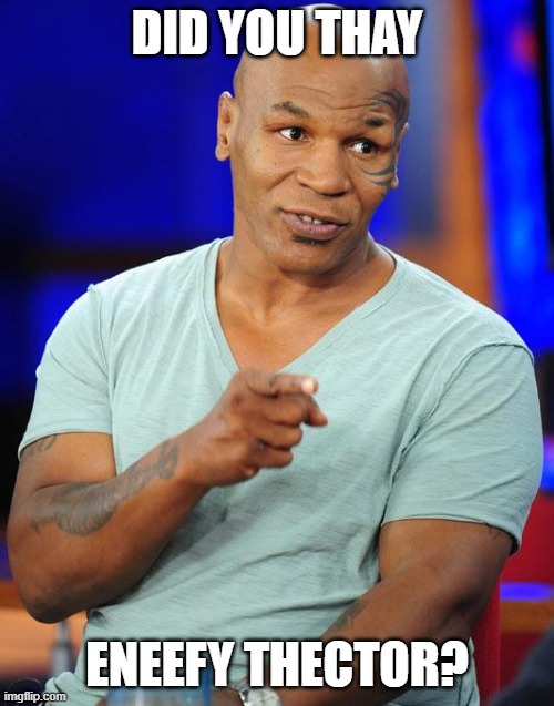 mike tyson | DID YOU THAY; ENEEFY THECTOR? | image tagged in mike tyson | made w/ Imgflip meme maker