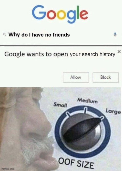 oooooooof | do I have no friends; your search history | image tagged in oof size large | made w/ Imgflip meme maker