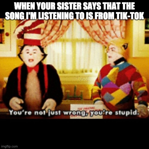 tik-tok i think not! | WHEN YOUR SISTER SAYS THAT THE SONG I'M LISTENING TO IS FROM TIK-TOK | made w/ Imgflip meme maker