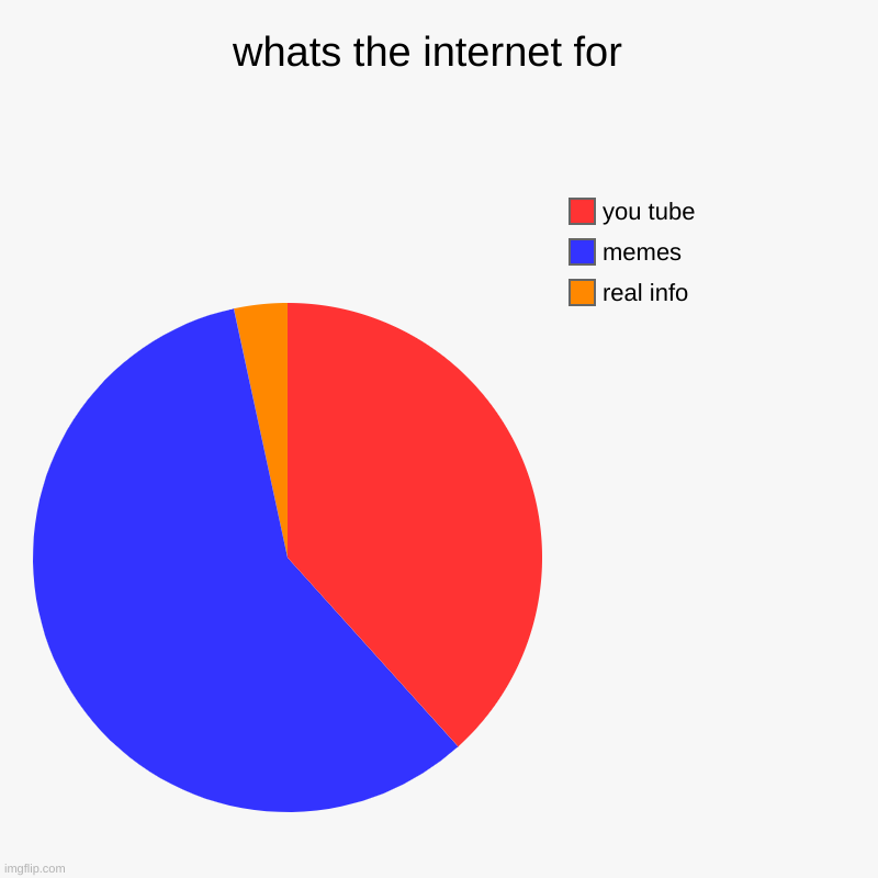 whats the internet for  | real info , memes , you tube | image tagged in charts,pie charts | made w/ Imgflip chart maker