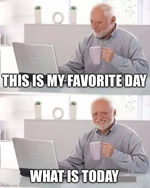 Hide the Pain Harold | THIS IS MY FAVORITE DAY; WHAT IS TODAY | image tagged in memes,hide the pain harold | made w/ Imgflip meme maker