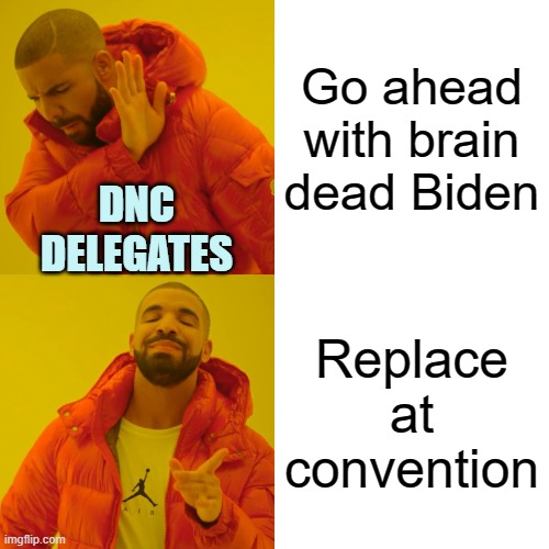 End of the road for Sleepy Joe | Go ahead with brain dead Biden; DNC DELEGATES; Replace at convention | image tagged in memes,drake hotline bling | made w/ Imgflip meme maker