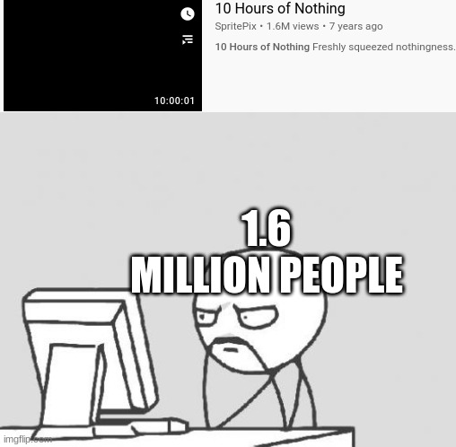 1.6 MILLION PEOPLE | image tagged in memes,computer guy | made w/ Imgflip meme maker