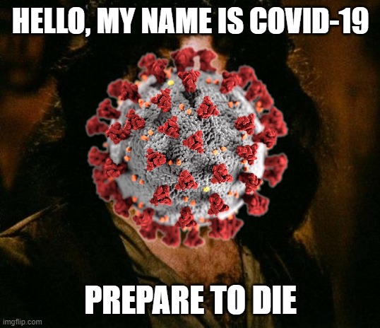 Inigo covid-19 | HELLO, MY NAME IS COVID-19; PREPARE TO DIE | image tagged in covid,covid-19,inigo montoya,coronavirus,corona virus,virus | made w/ Imgflip meme maker