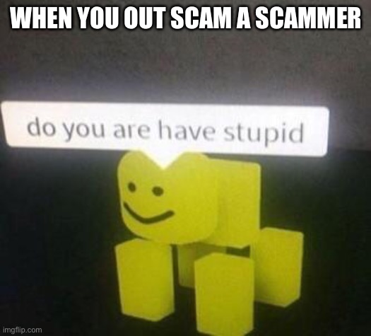 Do you are have stupid | WHEN YOU OUT SCAM A SCAMMER | image tagged in do you are have stupid | made w/ Imgflip meme maker