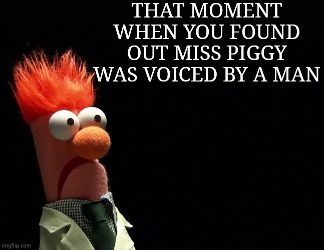 Muppet meme | THAT MOMENT WHEN YOU FOUND OUT MISS PIGGY WAS VOICED BY A MAN | image tagged in beaker,muppets,meme,fun,silly | made w/ Imgflip meme maker