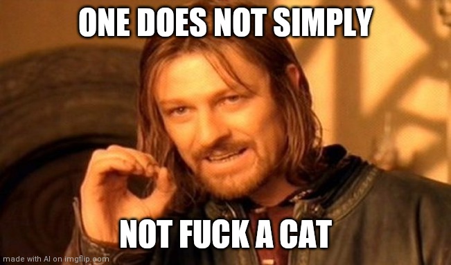 One Does Not Simply Meme | ONE DOES NOT SIMPLY; NOT FUCK A CAT | image tagged in memes,one does not simply | made w/ Imgflip meme maker