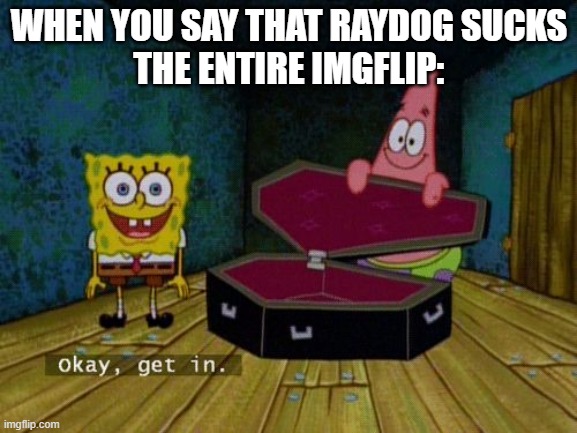 respect raydog | WHEN YOU SAY THAT RAYDOG SUCKS
THE ENTIRE IMGFLIP: | image tagged in raydog,memes,funny,die | made w/ Imgflip meme maker