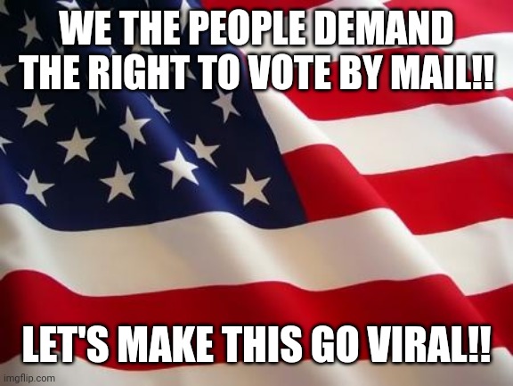 American flag | WE THE PEOPLE DEMAND THE RIGHT TO VOTE BY MAIL!! LET'S MAKE THIS GO VIRAL!! | image tagged in american flag | made w/ Imgflip meme maker