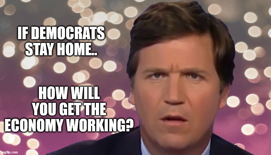 Tuck Everstupid | IF DEMOCRATS STAY HOME.. HOW WILL YOU GET THE ECONOMY WORKING? | image tagged in tuck everstupid | made w/ Imgflip meme maker