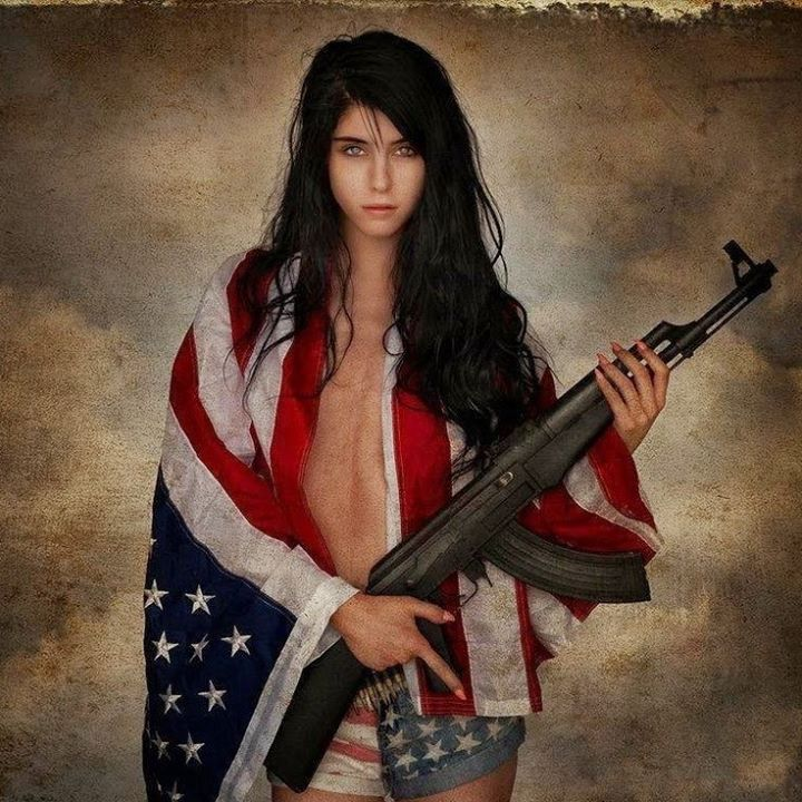 American Flag Girl Woman Gun Blank Meme Template