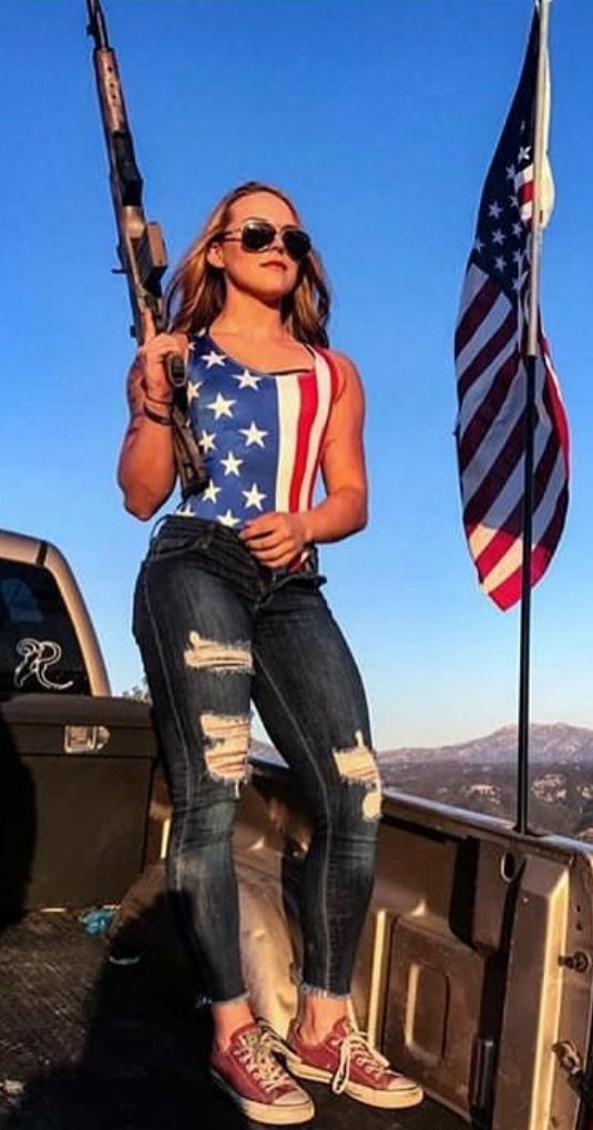 American Flag girl woman gun Blank Meme Template