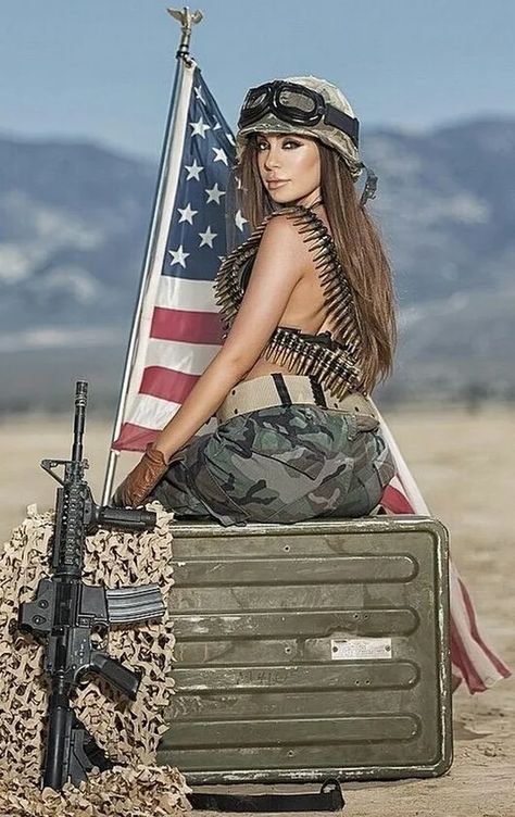 American Flag Girl Woman Gun Blank Meme Template