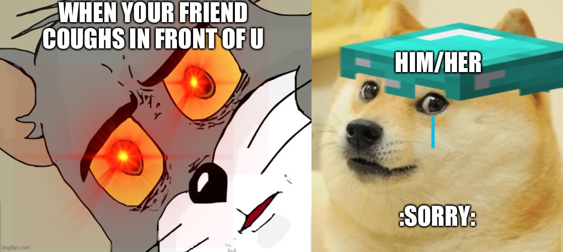 WHEN YOUR FRIEND COUGHS IN FRONT OF U; HIM/HER; :SORRY: | image tagged in memes,doge,unsettled tom | made w/ Imgflip meme maker