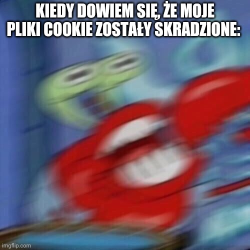 Mr krabs blur | KIEDY DOWIEM SIĘ, ŻE MOJE PLIKI COOKIE ZOSTAŁY SKRADZIONE: | image tagged in mr krabs blur | made w/ Imgflip meme maker