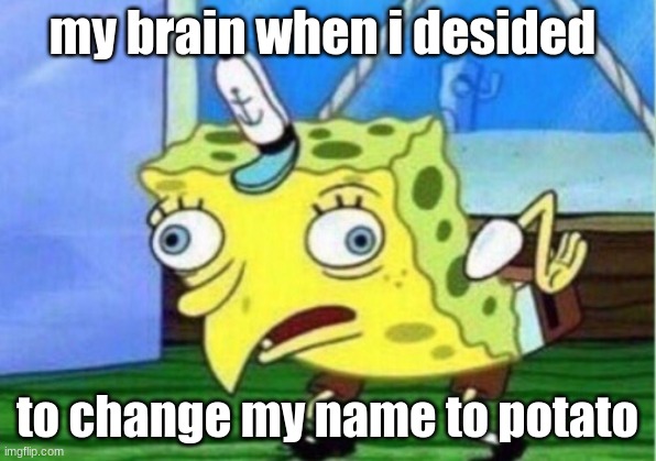 i think i have -IQ | my brain when i desided; to change my name to potato | image tagged in memes,mocking spongebob | made w/ Imgflip meme maker
