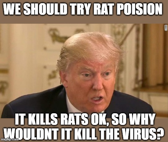 Why not? | WE SHOULD TRY RAT POISION; IT KILLS RATS OK, SO WHY WOULDNT IT KILL THE VIRUS? | image tagged in memes,maga,politics,donald trump is an idiot,mike pence is a idiot | made w/ Imgflip meme maker