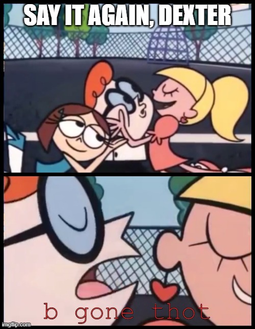 Say it Again, Dexter | SAY IT AGAIN, DEXTER; b gone thot | image tagged in memes,say it again dexter | made w/ Imgflip meme maker