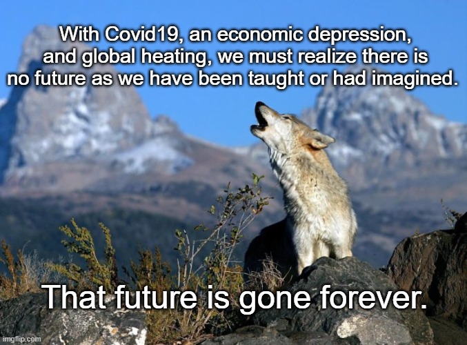 Future Gone | With Covid19, an economic depression, and global heating, we must realize there is no future as we have been taught or had imagined. That future is gone forever. | image tagged in covid19,global warming,depression | made w/ Imgflip meme maker