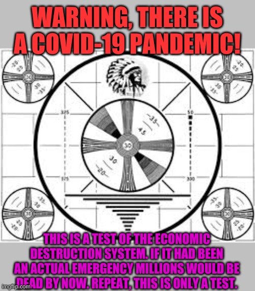 And we're using models to prove it! Real data? Who needs it! | WARNING, THERE IS A COVID-19 PANDEMIC! THIS IS A TEST OF THE ECONOMIC DESTRUCTION SYSTEM. IF IT HAD BEEN AN ACTUAL EMERGENCY MILLIONS WOULD BE DEAD BY NOW. REPEAT, THIS IS ONLY A TEST. | image tagged in emergency broadcast system | made w/ Imgflip meme maker