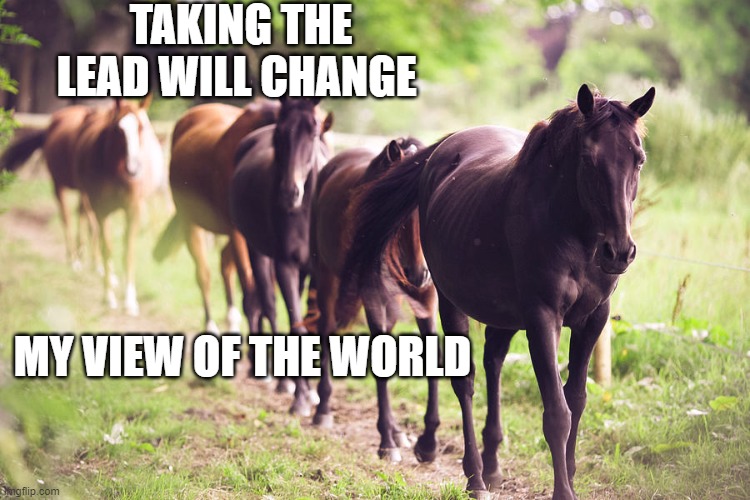 TAKING THE LEAD WILL CHANGE; MY VIEW OF THE WORLD | image tagged in affirmation,horses,horse,view of the world | made w/ Imgflip meme maker