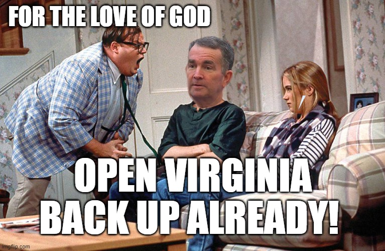 Open Virginia! | FOR THE LOVE OF GOD; OPEN VIRGINIA BACK UP ALREADY! | image tagged in virginia,governor,covid-19 | made w/ Imgflip meme maker