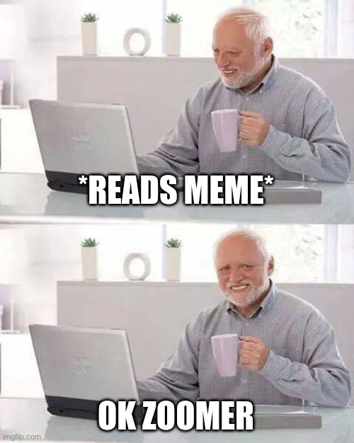 ok zoomer | *READS MEME* OK ZOOMER | image tagged in memes,hide the pain harold | made w/ Imgflip meme maker