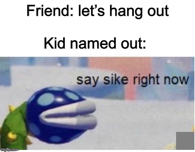 say sike right now | Friend: let’s hang out; Kid named out: | image tagged in say sike right now | made w/ Imgflip meme maker