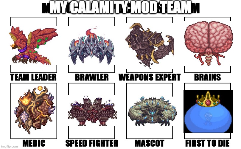 My Calamity Mod Team | MY CALAMITY MOD TEAM | image tagged in calamity mod,terraria,memes | made w/ Imgflip meme maker