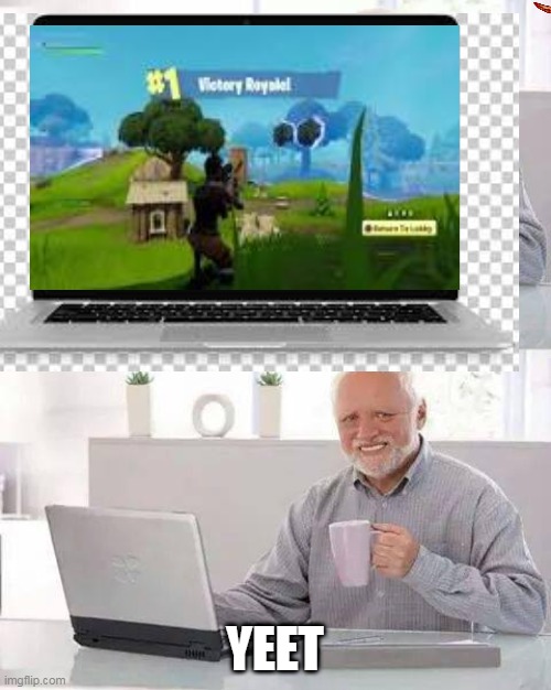 harold hits a snipe | YEET | image tagged in fortnite,funny memes,hide the pain harold | made w/ Imgflip meme maker