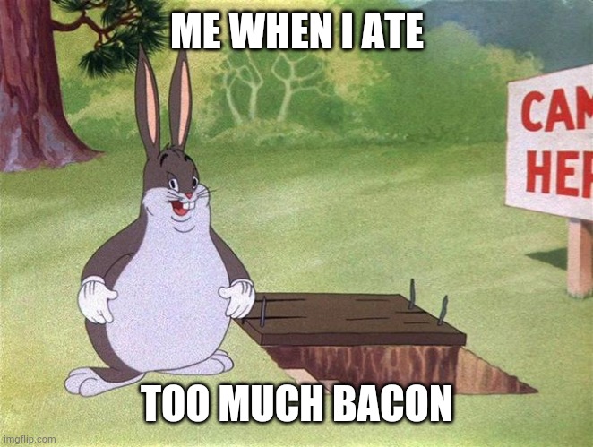 Big chungus | ME WHEN I ATE; TOO MUCH BACON | image tagged in big chungus | made w/ Imgflip meme maker