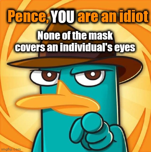 BLINDED BY STUPIDITY | YOU; Pence, YOU are an idiot; None of the mask covers an individual's eyes | image tagged in mike pence,coronavirus,dumb and dumber | made w/ Imgflip meme maker